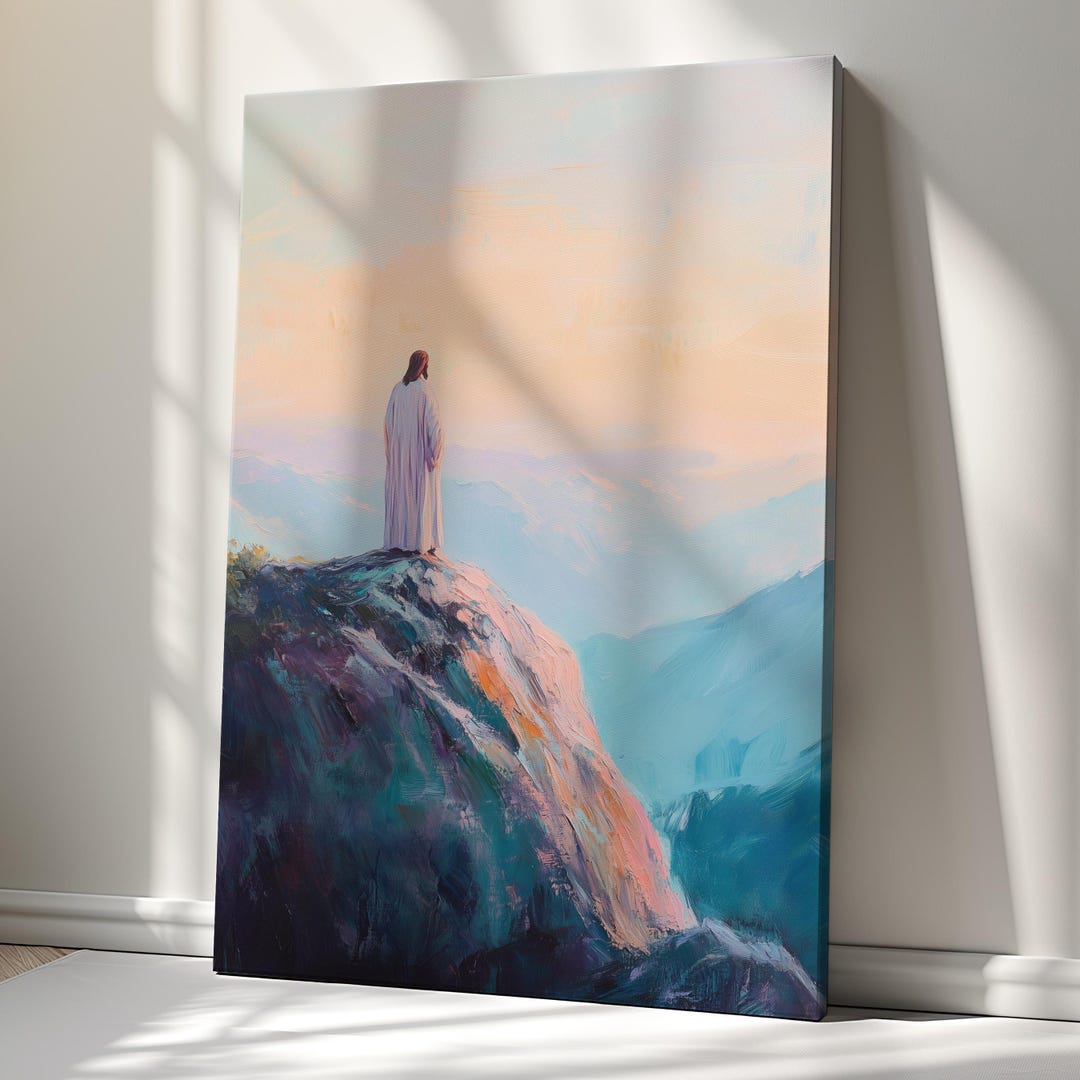 Jesus on Mountain Canvas Print Wall Art – Peaceful Christian Landscape ...
