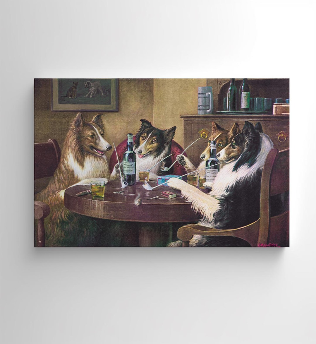 ARTSPRINTS Stampa Su Tela Incorniciata - Cani Che Giocano A Poker - Quadro Per Parete