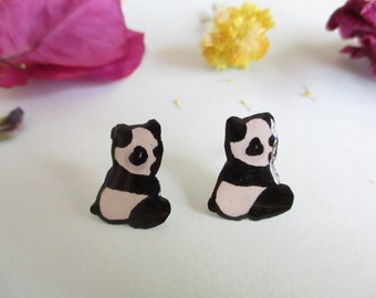 Panda earrings, handmade earrings, resin earrings, stud earrings. Handmade jewelry. Original gift for women.