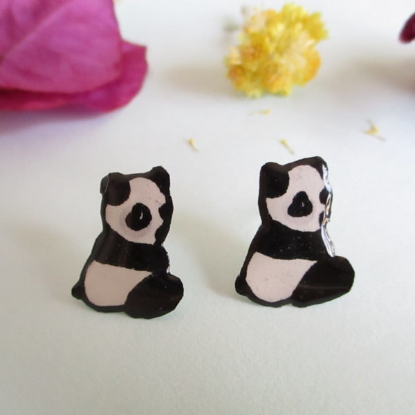 Panda earrings, handmade earrings, resin earrings, stud earrings. Handmade jewelry. Original gift for women.