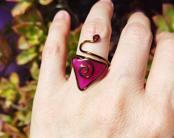 Copper violet ring, resin boho ring. Handmade jewelry, artisan jewelry. Hippie jewelry. Personalized gift for women.