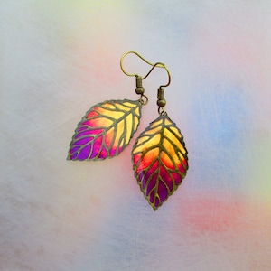 Leaf earrings, handmade earrings. Resin boho earrings. Handmade jewelry, autumn jewelry. Original gift for women.