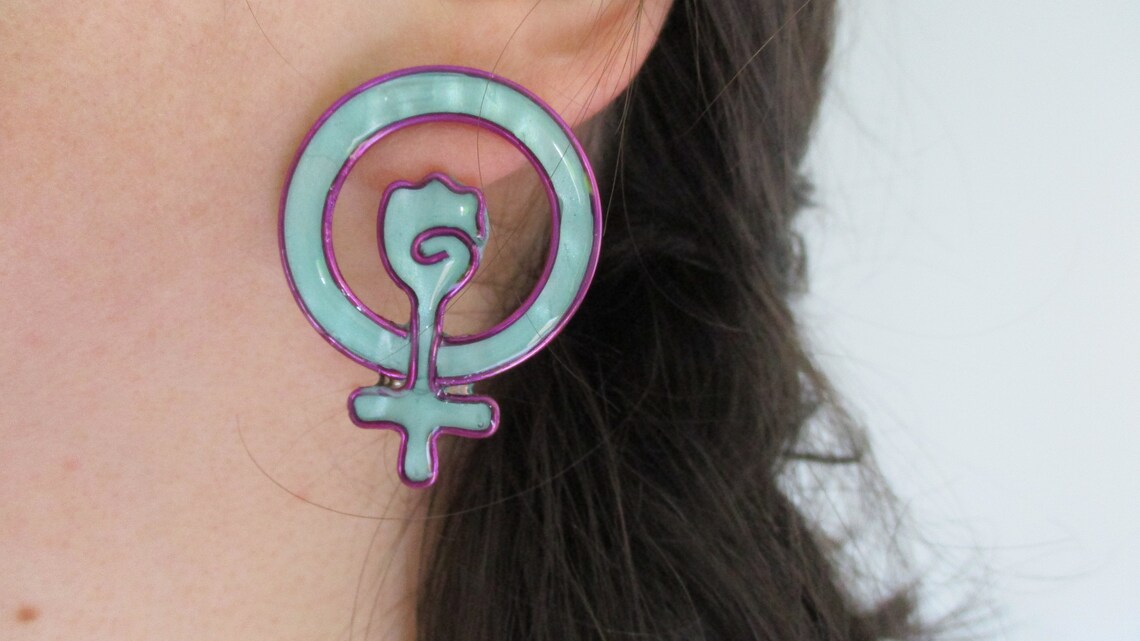 Feminist earrings pending female power feminist symbols Etsy