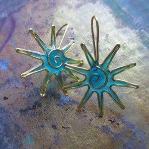 Gold hoops, sun hoops, hippie hoops, hoop earrings. Boho jewelry, handmade jewelry. Copper jewelry. Original gift for women