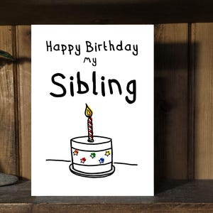 Sibling Birthday Card - Colour Cake Design - Funny or Classic Inside - 5x7 Modern Gender Neutral