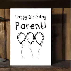 Tarjeta de cumpleaños para padres - Diseño de globo con líneas negras - Minimalista - Moderna - Elección de mensaje interior.