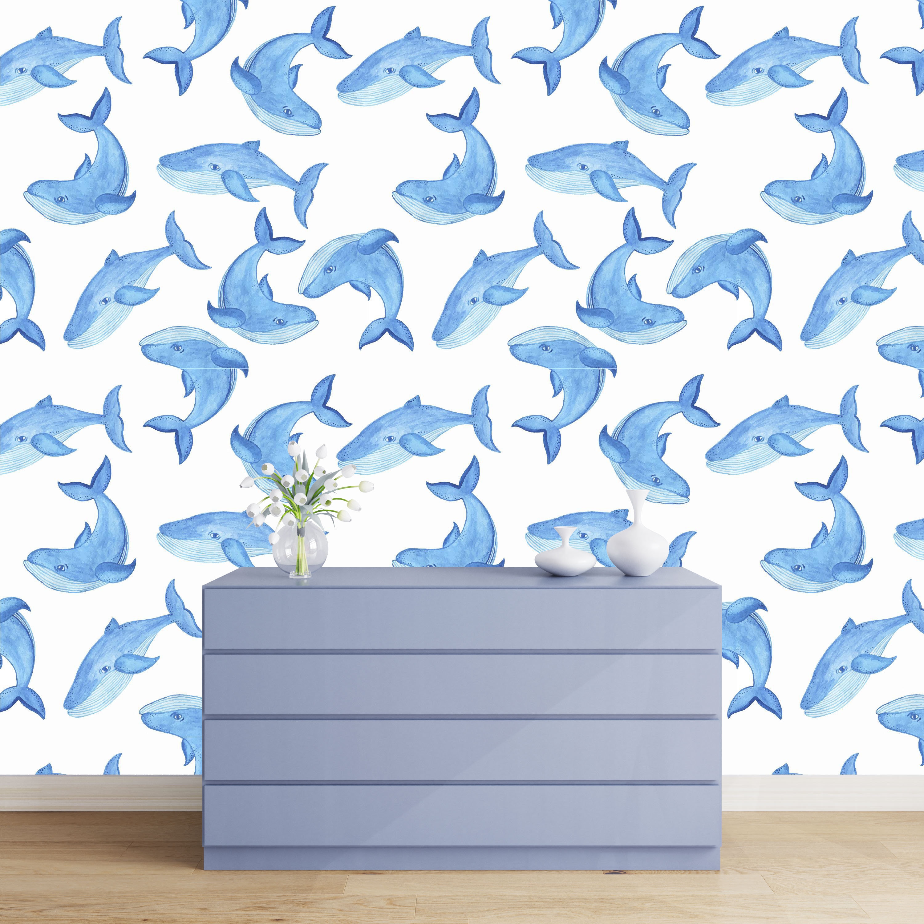 Whale Peel and Stick Wallpaper Nautical Ocean Sea Fish - Etsy