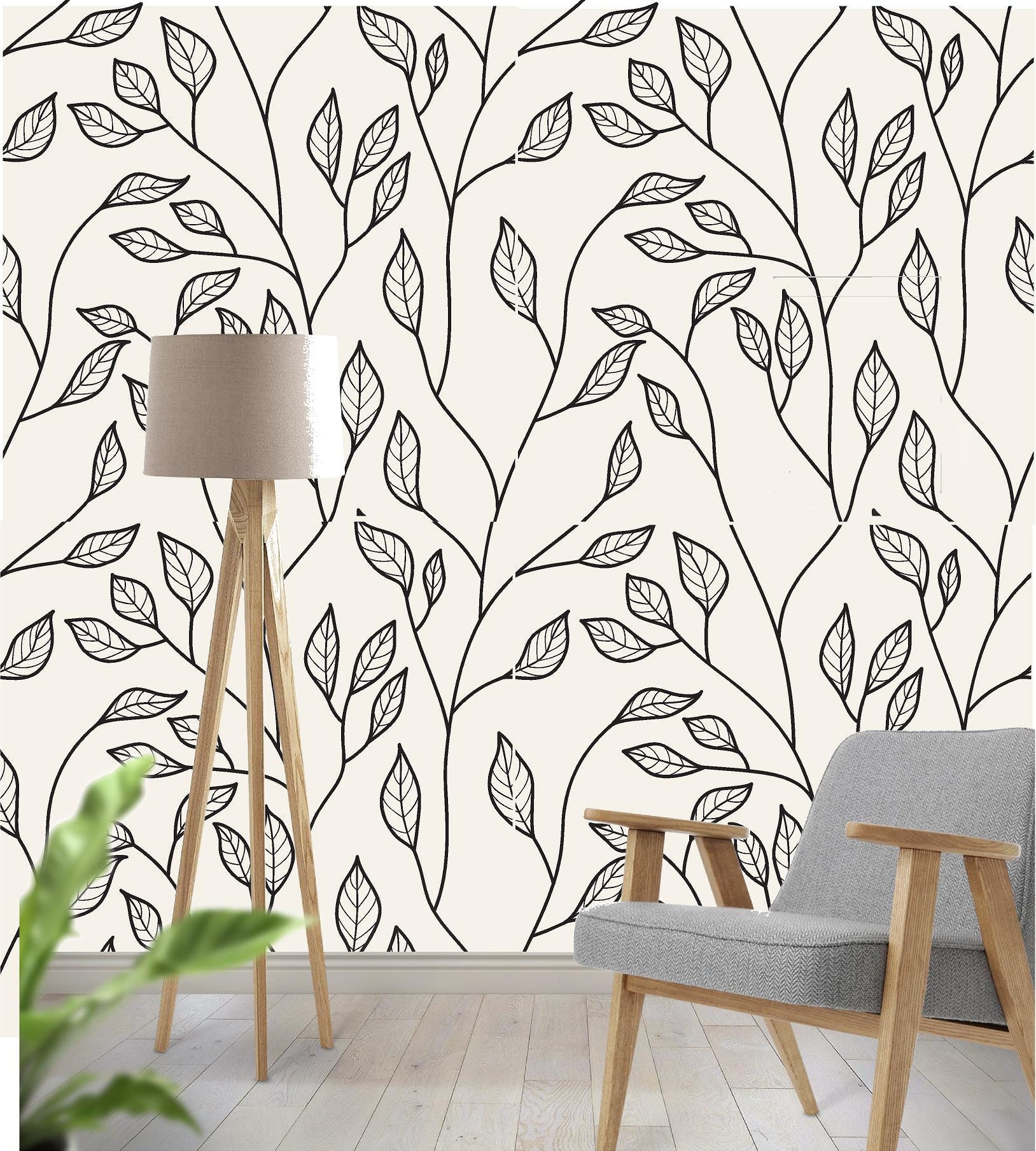 Black and White Leaves Removable Peel and Stick Wallpaper - Etsy UK