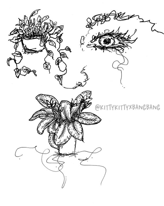 Pothos - LIMITED EDITION PRINT - Ink, Pen, Drawing, Flowers, Plants,  Growth, Living, Alive, Face, Eye, Vine, Garden, Woman, Black and White