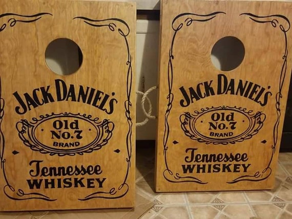 Now taking Christmas PreOrders! Free Shipping Custom Built Hand Painted Jack Daniels Tennessee Whiskey Cornhole Boards with Bags Included
