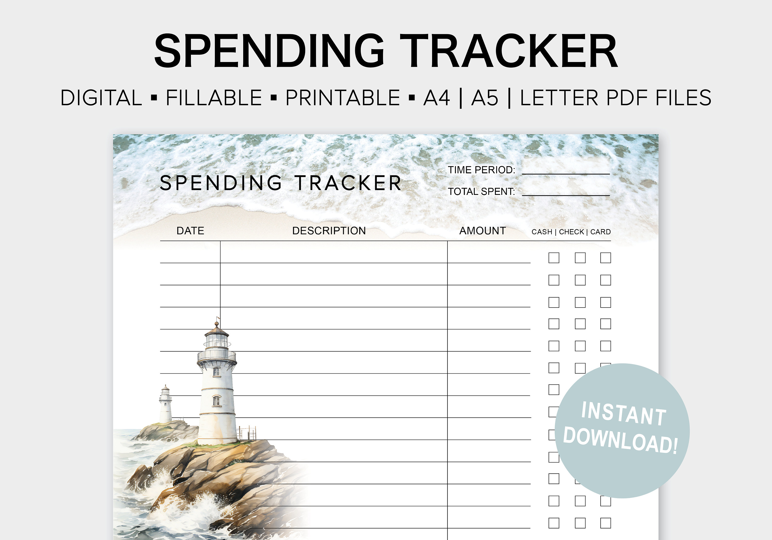 Ocean Theme Spending Tracker | Instant Download PDF | Printable ...