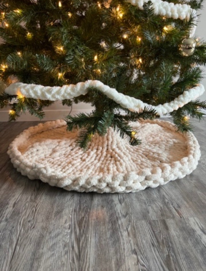 Beige Chunky Knit Chenille Holiday Tree Skirt Christmas