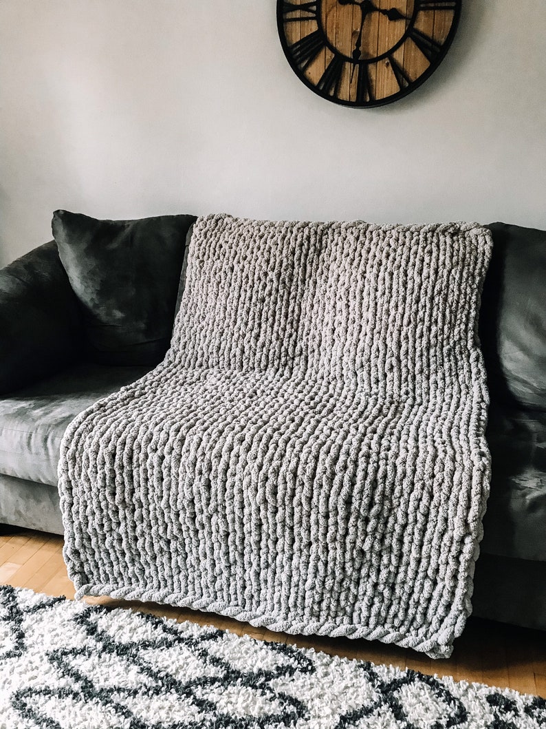 Chunky Hand Knit Chenille Blanket Etsy