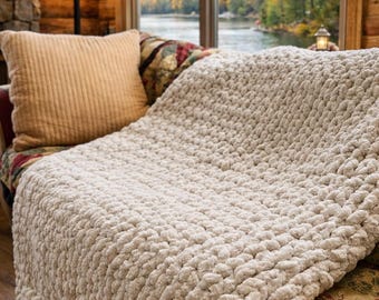 Chunky Hand Knit Chenille Blanket