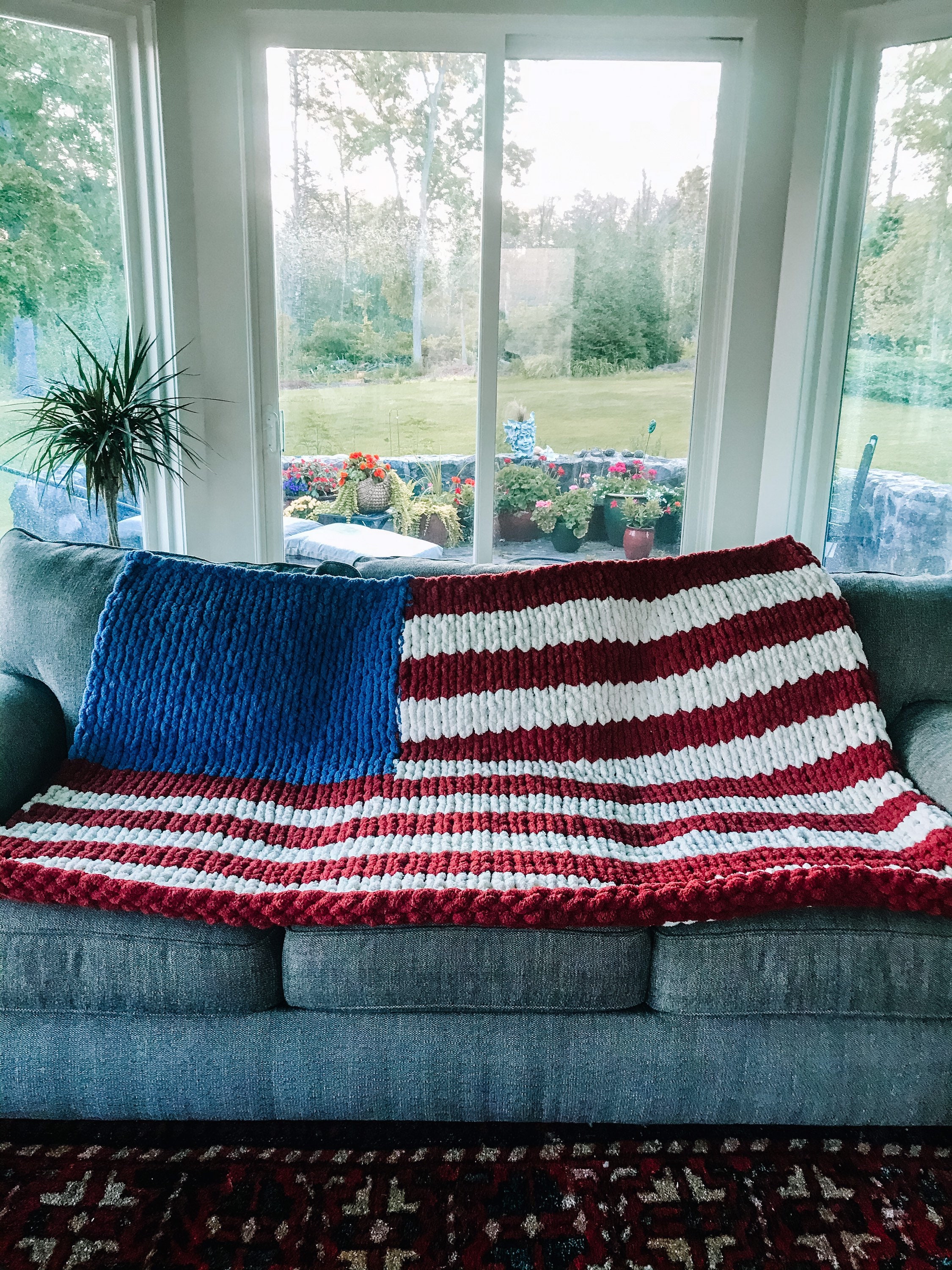 Chunky Knit American Flag Blanket Etsy