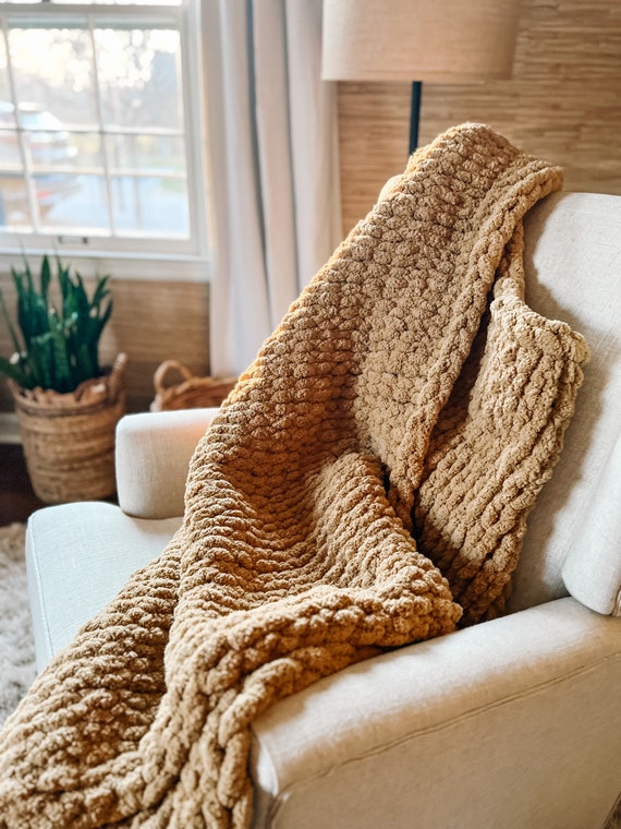 Chunky Hand Knit Chenille Blanket Etsy