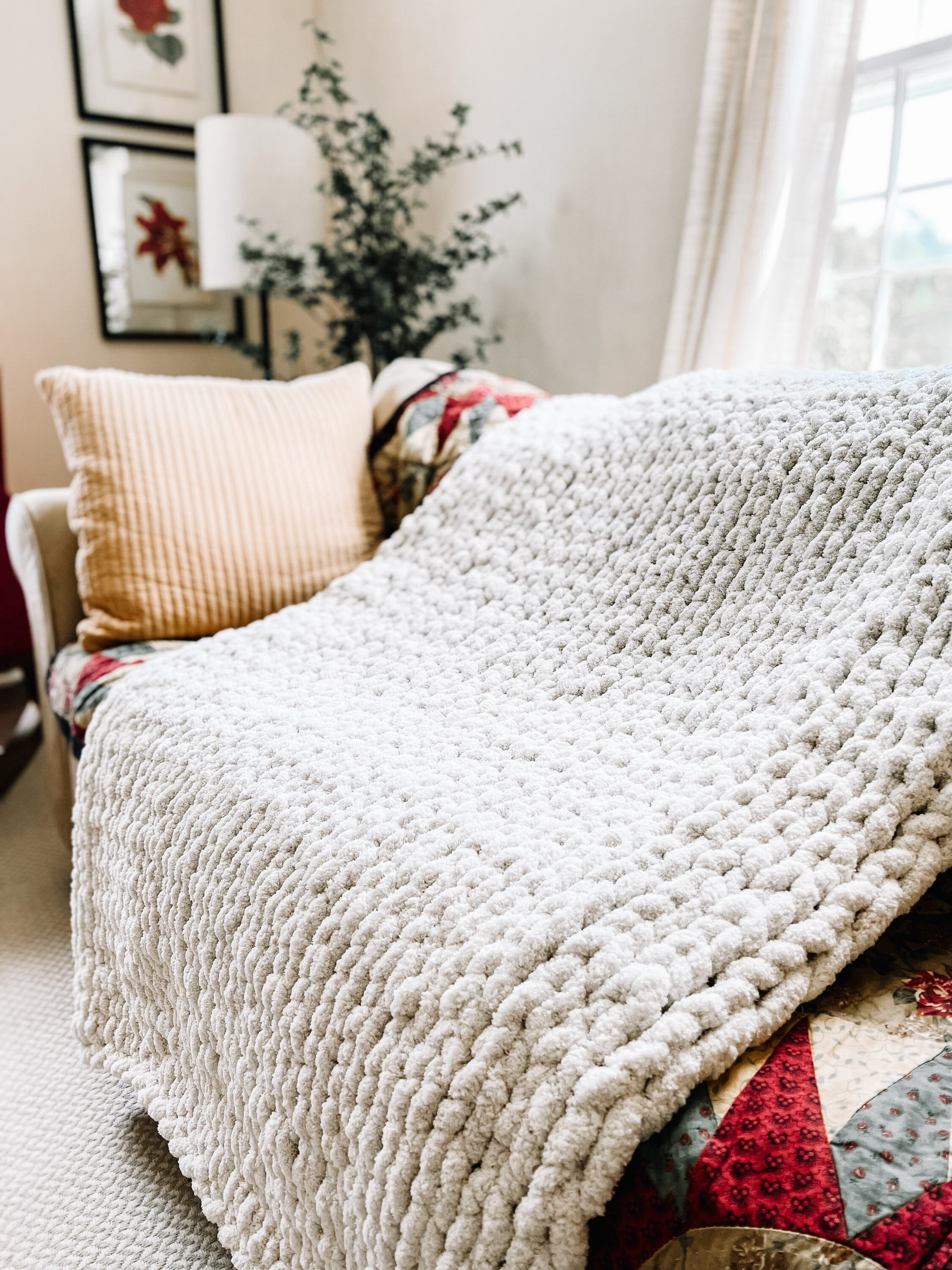 Chunky Hand Knit Chenille Blanket Etsy