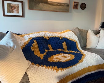 Milwaukee Brewers Chunky Knit Blanket, Handmade Baseball Throw 58x55