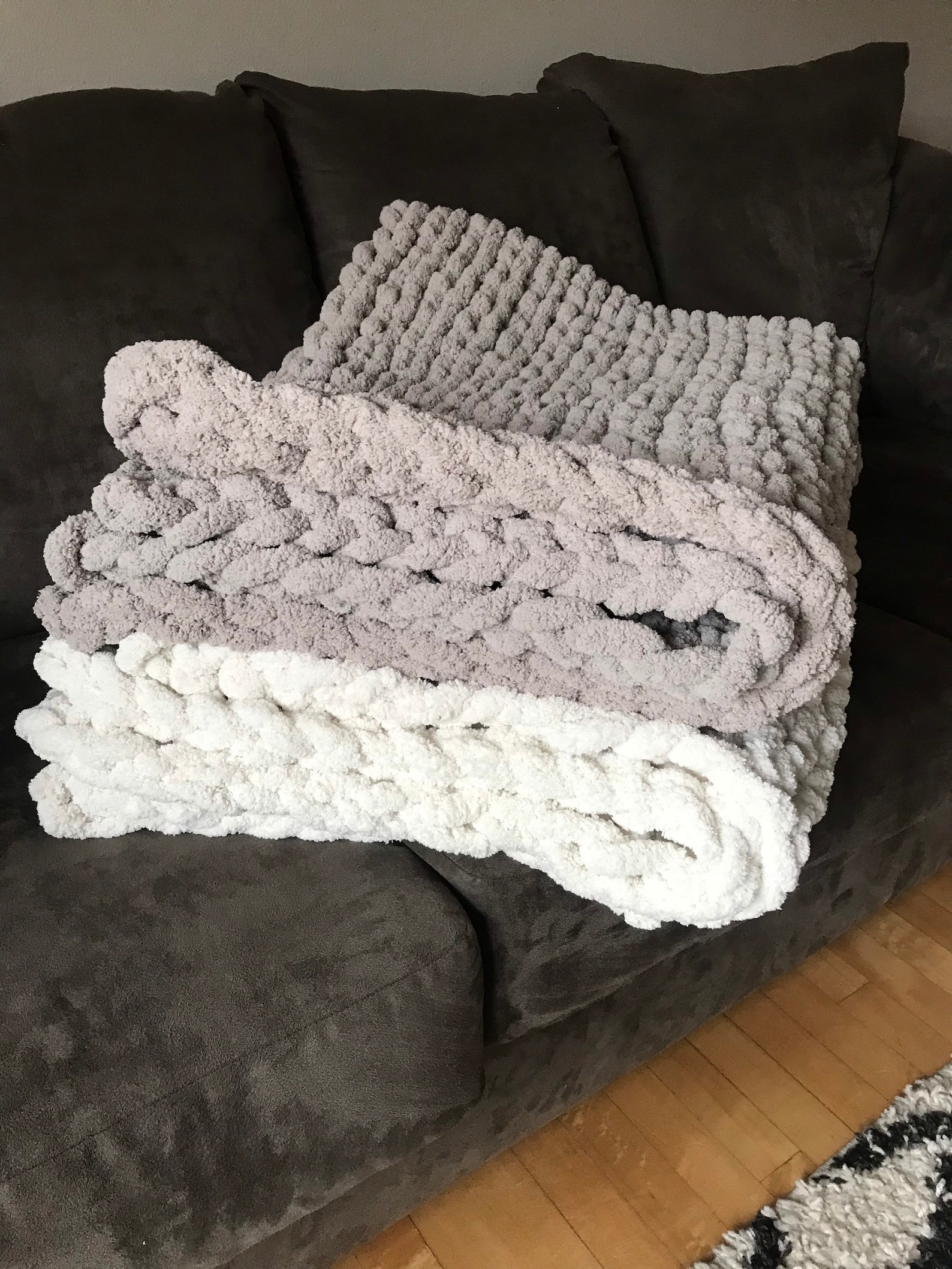 Chunky Hand Knit Chenille Blanket Etsy