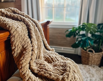 Chunky Hand Knit Chenille Blanket