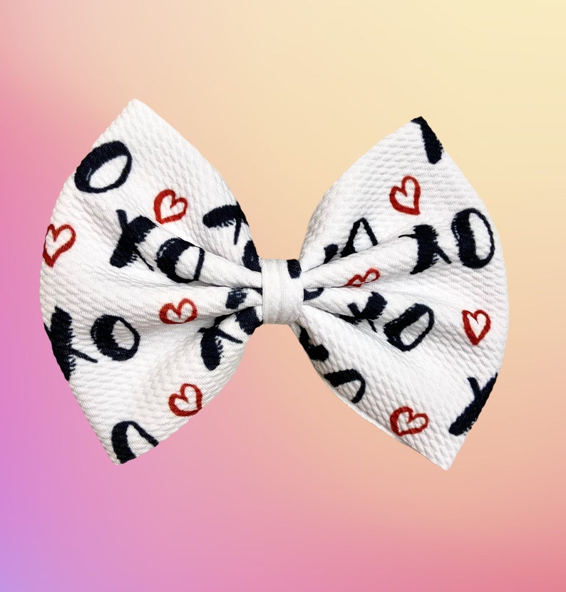 Valentine\u2019s Day bow on nylon Valentine\u2019s Day bow on clip Valentine\u2019s Day bow Xoxo Valentine\u2019s Day heat bow