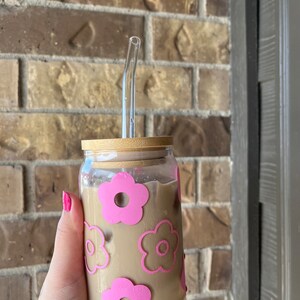 Flower Glass Cup, Retro Flower Cup,  Coffee Cup, Daisy Glass Cup, Iced Coffee Cup,