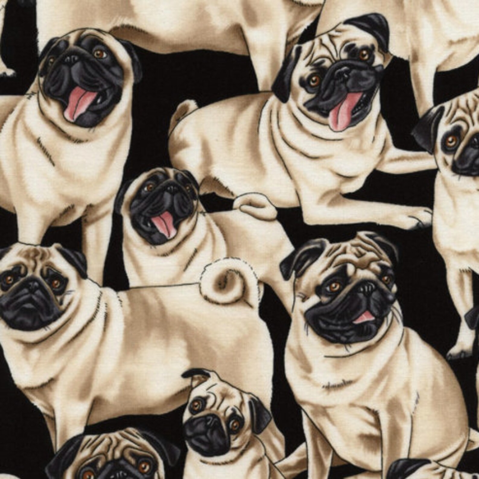 Pug Fabric Quilter's Cotton Pugs Fabric by the yard Etsy