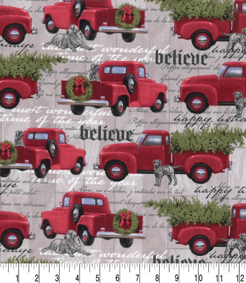 Gray Hounds & Red Trucks Christmas Cotton Fabric Christmas Etsy