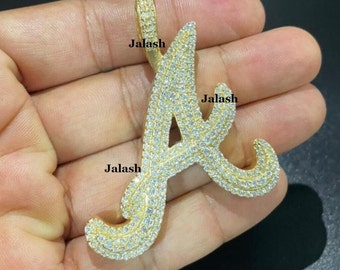 Moissanite &#39;A&#39; Initial Medallion Charm/  Moissanite Initial A Pendant / Diamond Personalized A Pendant/ Initial Letter 925 Silver A Charm