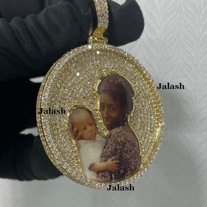 Moissanite Photo Pendant: Sterling Silver Medallion Picture Chain