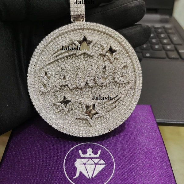 Iced Moissanite Custom Medallion /Custom Logo Medallion/ Custom Name Pendant/Shooting Stars Medallion Pendant/Rapper Medallion Pendant