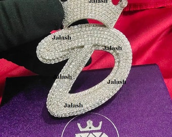 Men&#39;s Customized Initial Letter &quot; D &quot; Pendant in 4 ct Round VVS Natural Moissanite Diamond Pendant Any Custom Letter Initial Number