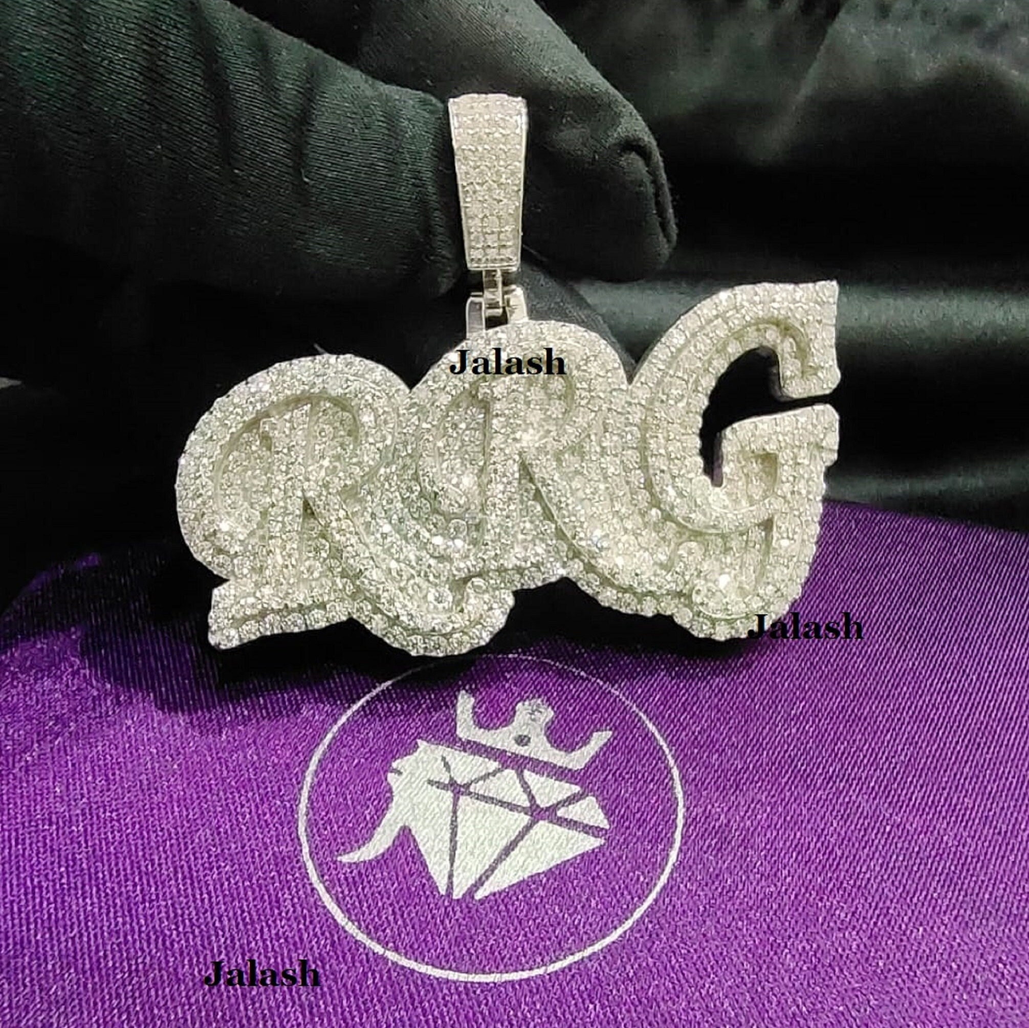 Iced Moissanite Custom RRG Initial Pendant/ Lucky Name