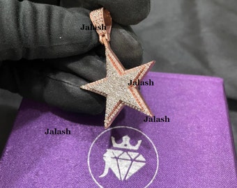 Moissanite Star Pendant: 14k Rose Gold Plated, 925 Silver Charm
