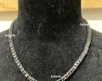 Men's Black Moissanite Tennis Chain Necklace | Gold Plated Sterling Silver Hip Hop Chain