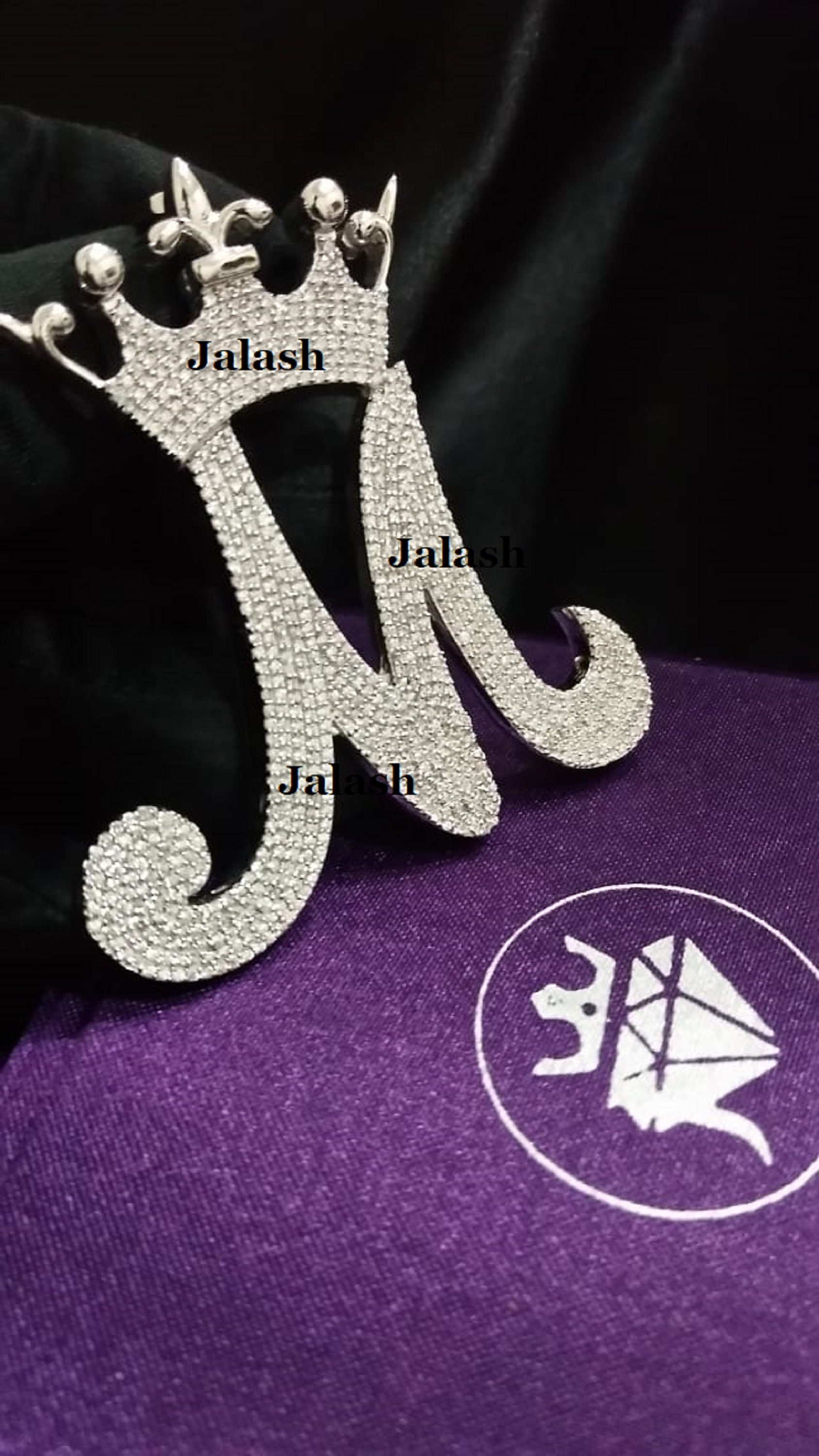 Custom Initail Crown Pendant/ Iced Initial M Pendant/ 925 Silver Crown Initial Pendant/Moissanite Custom Initial Crowm Charm/Diamond Initail