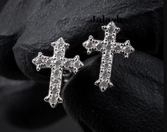 Men&#39;s Real Moissanite 0.50 cts Cross Stud Earrings 14k White Gold Plated Diamond Tester Pass 100 % Recycled 925 silver