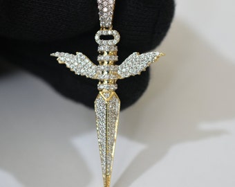 Flying Sword White Simulated Diamond Pendant / Fancy Unisex Cross charm  Pendant / real 925 Silver womens jewelry / dj rapper party jewelry