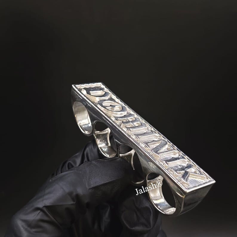 Custom 4 Finger Name Ring: Solid 925 Sterling Silver, 14k White Gold ...