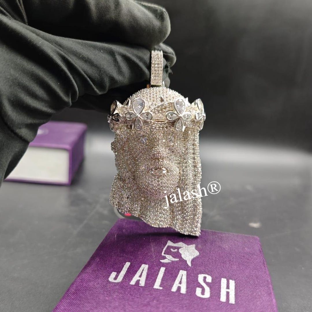 Icy Cubic Zirconia Jesus Pendant - 925 Sterling Silver Cage Back - Etsy