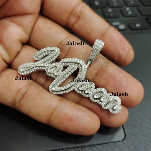 Iced Moissanite Custom Cursive Name Pendant - Diamond Charm Gift