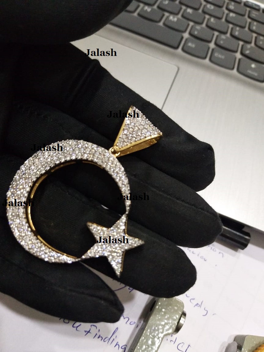 Crescent Moon Rapper Customizable Moissanite Crescent Moon Pendant: 925 Silver DJ Rapper ...