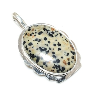 Dalmatian Jasper Pendant Wedding Gift for her Silver Necklace Dalmatian 925 Sterling Silver Jewellery Handmade Dalmatian Silver Pendant