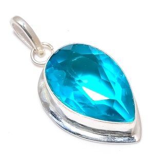 Blue Topaz Pendant, 925 Sterling Silver, Gemstone Pendant, Handmade Pendant, Dainty Pendant, Blue Topaz Jewelry, Engagement Gift For Her