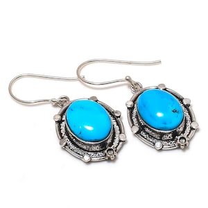 Sleeping Beauty Turquoise Gemstone 925 Silver Earring Designer Turquoise Silver Earring Gift For Women Turquoise Earring Handmade Earring