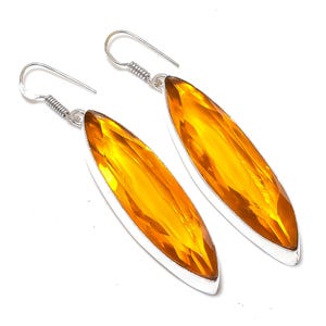 Citrine Earring, 925 Solid Sterling Silver Gemstone Earrings, Teardrop Citrine Earrings, Citrine Charming Jewelry, Birthday Gift For Mom