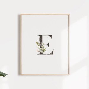 Letter E With Floral Element Digital Download Wall Art Home Decor