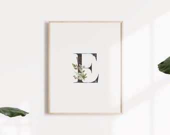 Letter E With Floral Element Digital Download Wall Art Home Decor