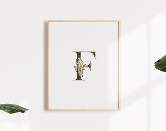 Letter F With Floral Element Digital Download Wall Art Home Decor