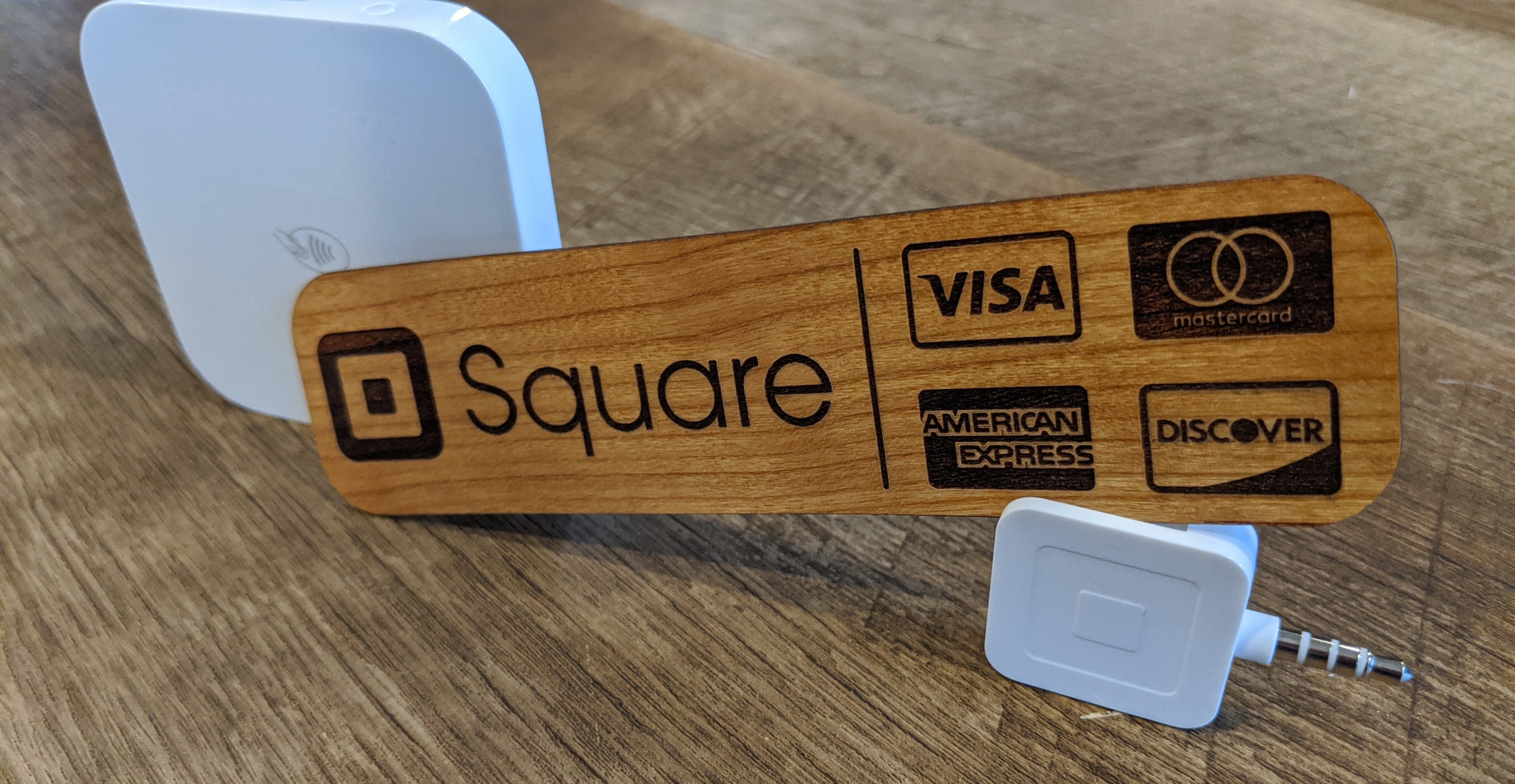 Square Card Reader Sign cherry Veneer Etsy